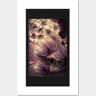 MAUVE LARGE ABSTRACT FLOWERS FERNS TRIFFIDS ,, FLORAL TROPICAL PRINT Posters and Art